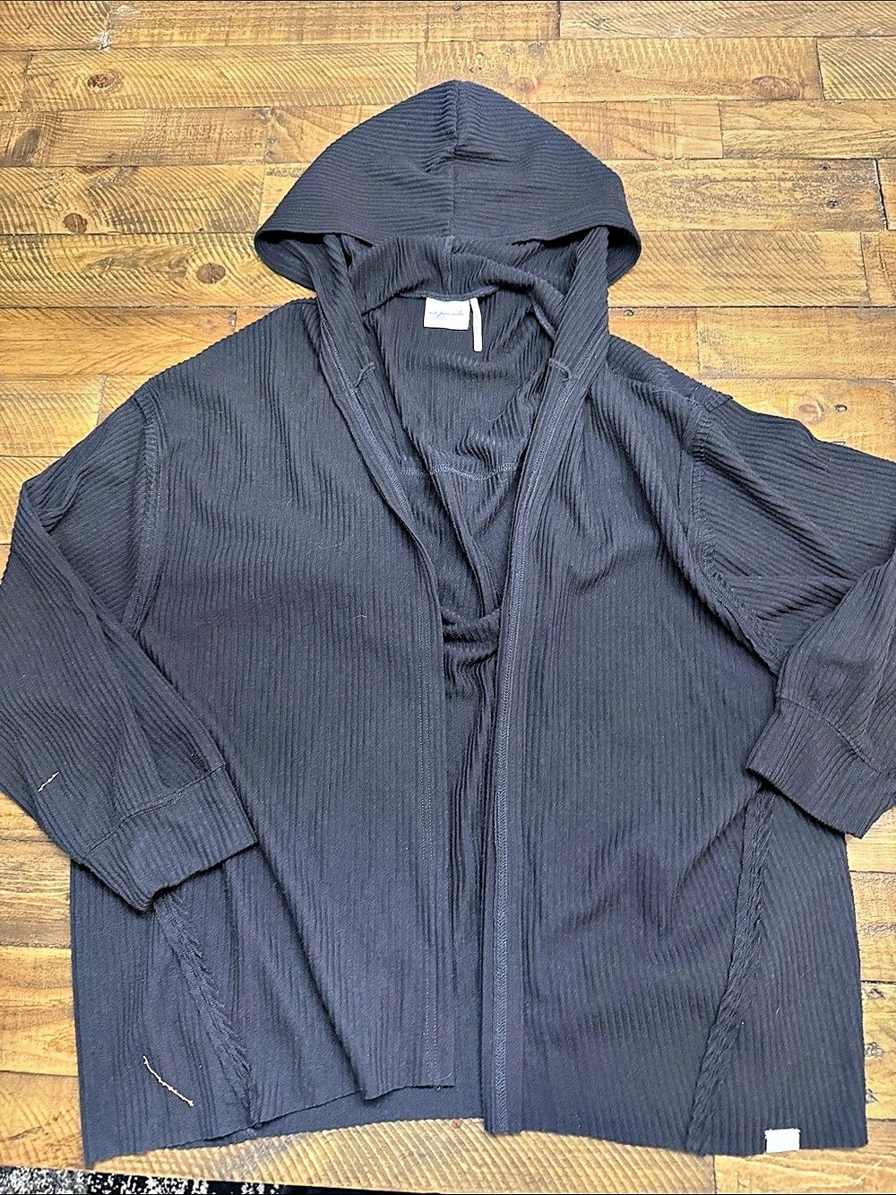 out from under Poppy Ribbed Knit Hooded Cardigan Black Small